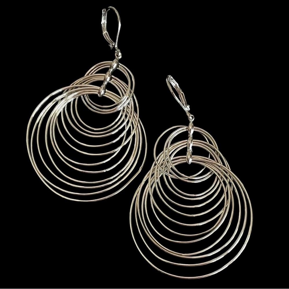 Vintage Joan Rivers Silver Plated Graduated Circle Leverback Earrings